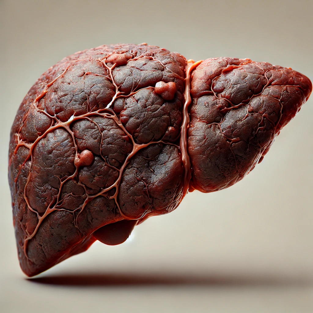 DALL·E-2025-01-29-13.16.18-A-highly-realistic-3D-illustration-of-a-human-liver-with-cirrhosis-showing-a-rough-dark-brown-and-reddish-surface.-The-liver-should-feature-visible-1-3.webp
